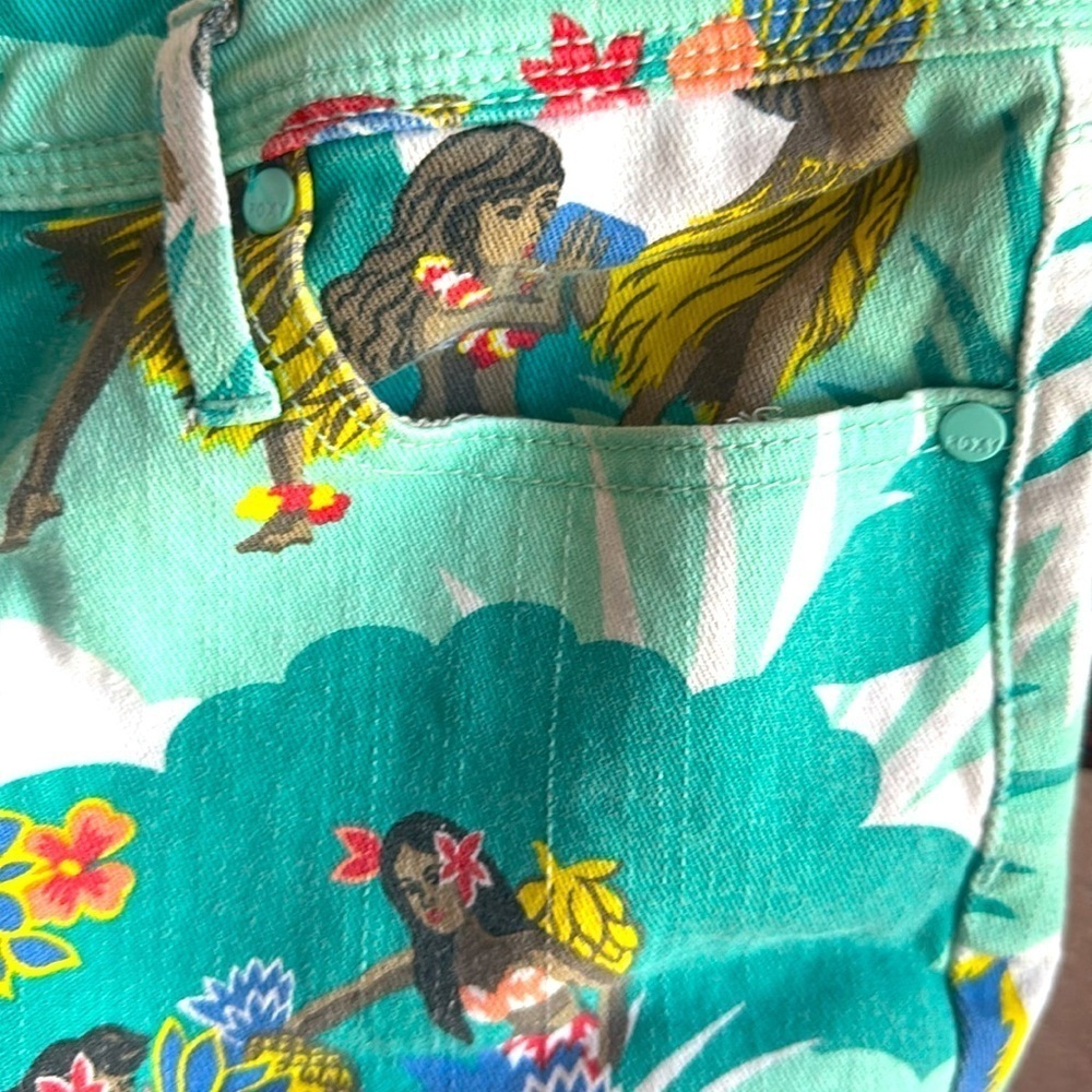 Roxy Tropical Print Jean Shorts - Green and Yellow - Picture 5 of 5
